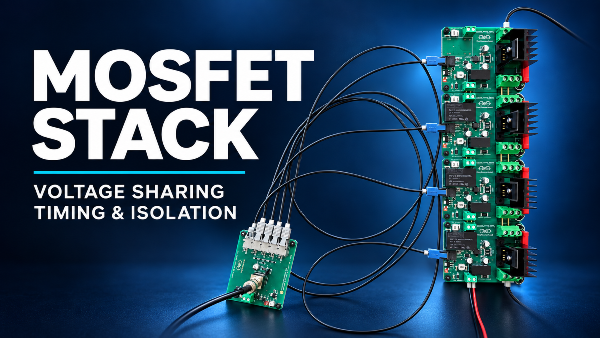 HVE stackable MOSFET switch boards with optical control for series-connected high-voltage switching.